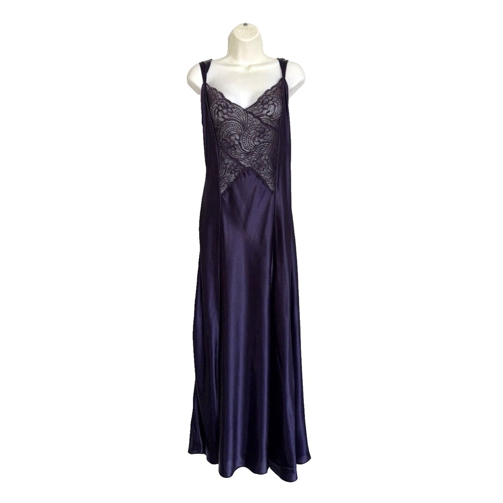 NEW Vtg Victoria's Secret Gold Label Satin Lace Slip Dress Nightgown L Purple